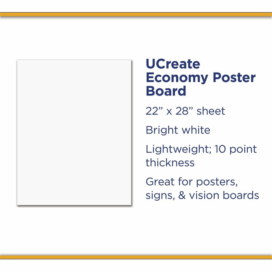 UCreate Economy Poster Board - Art, Mat, Mounting, Block Printing, Painting, Craft - 28"Height x 22"Width - 100 / Carton - White