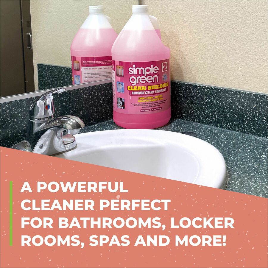 Simple Green Clean Building Bathroom Cleaner - For Restroom, Fiberglass, Hard Surface, Nonporous Surface - Concentrate - 128 fl oz (4 quart) - 1 Each - Non-toxic, Non-flammable, Odorless - Pink