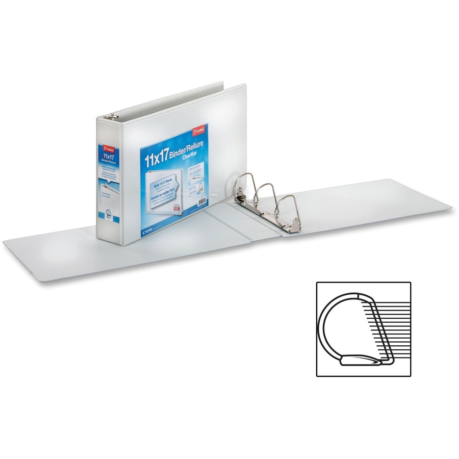 Cardinal ClearVue Overlay Tabloid D-Ring Binders - 3" Binder Capacity - Tabloid - 11" x 17" Sheet Size - 725 Sheet Capacity - 3 1/10" Spine Width - 3 x D-Ring Fastener(s) - Vinyl - White - 1.45 kg - Recycled - Clear Overlay, Non Locking Mechanism - 1 Each - Standard Ring Binders - CRD22142