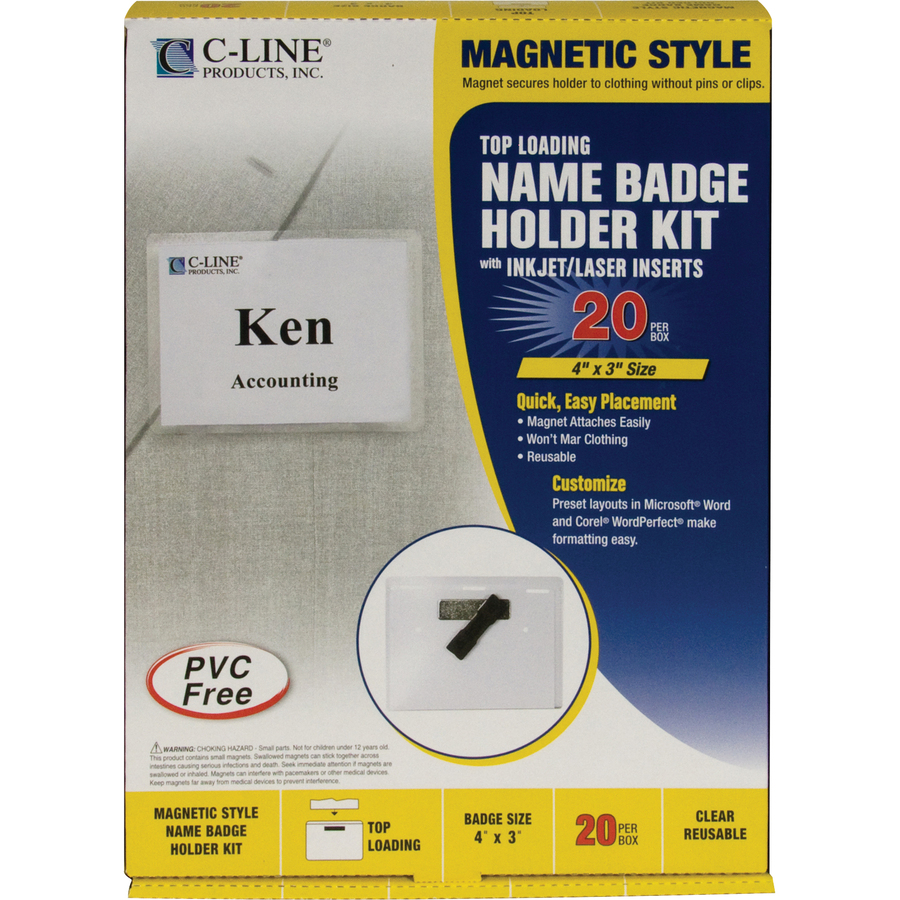 C-Line Laser/Inkjet Magnetic Name Badge Holder Kit - 20 / Box - CLI92943