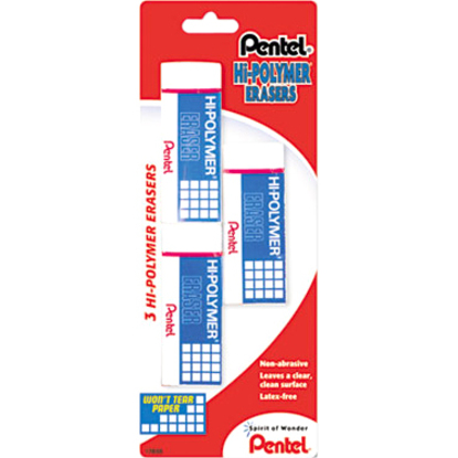 Pentel Hi-Polymer Jumbo Plastic Rubbers Erasers - White - Pack of