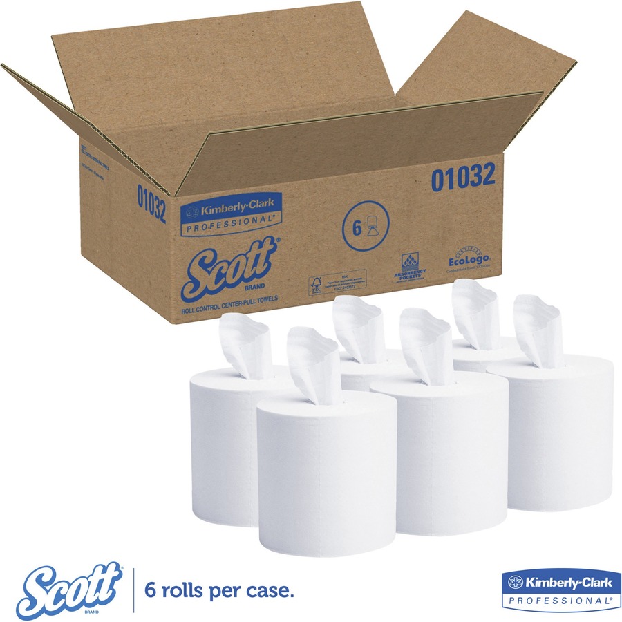 Scott Essential Roll Center Pull Towels with Fast-Drying Absorbency Pockets - 1 Ply - 8" x 12" - 700 Sheets/Roll - White - Paper - 6 / Carton