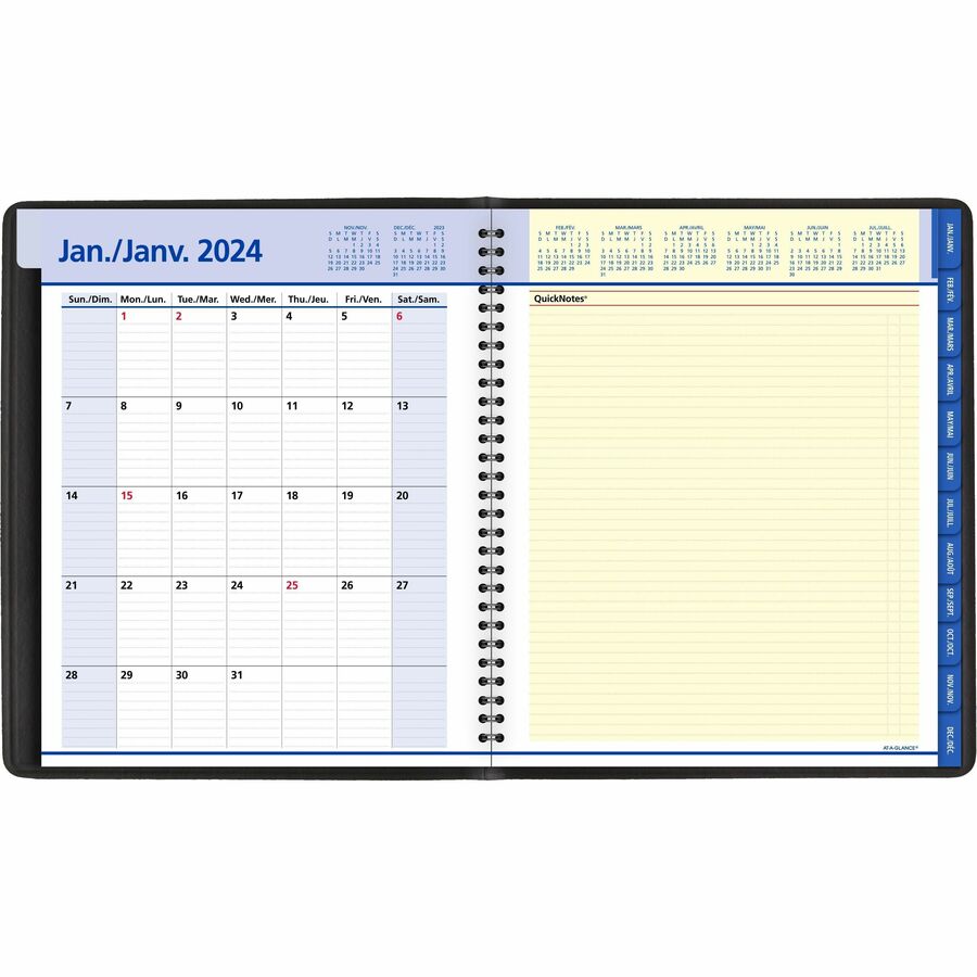 AT-A-GLANCE® Weekly/Monthly QuickNotes® Diary - Julian Dates - Weekly, Monthly - 1 Year - January 2024 till December 2024 - Appointment Books & Planners - AAG7601F05