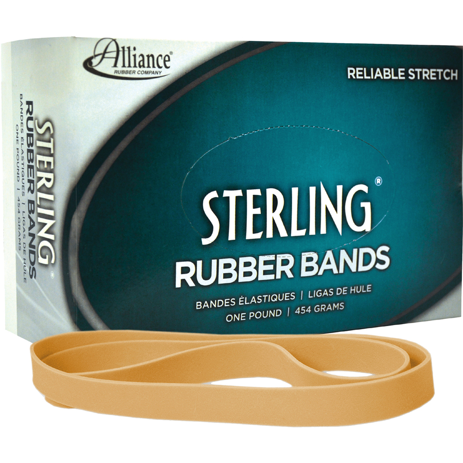 Alliance Rubber 25075 Sterling Rubber Bands - Size #107 - Approx. 50 Bands - 7" x 5/8" - Natural Crepe - 1 lb Box