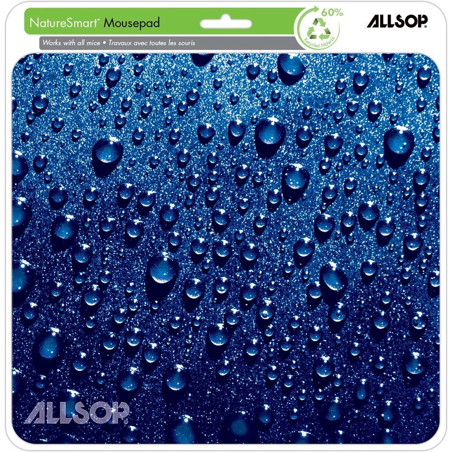 Allsop NatureSmart Image Mousepad - Soft Top Raindrop - 0.10" x 8.50" Dimension - Blue - Natural Rubber, Latex - Anti-skid - 1 Pack - Mouse