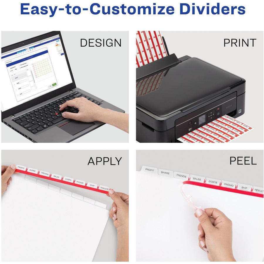 Avery® Print & Apply Clear Label Dividers - Index Maker Easy Apply Label Strip - 200 x Divider(s) - 8 Blank Tab(s) - 8 Tab(s)/Set - 8.50" Divider Width x 11" Divider Length - Letter - 3 Hole Punched - White Paper Divider - White Tab(s) - Index Dividers - AVE11447