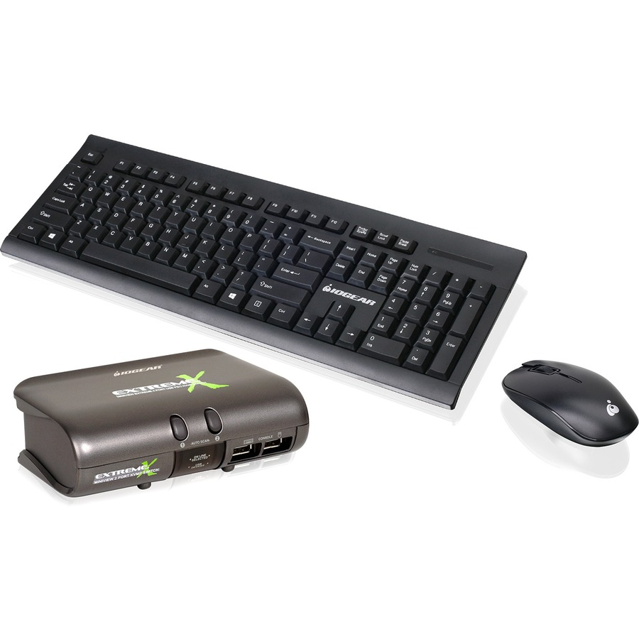 IOGEAR 2-Port Dual Platform KVMP Switch w/ Wireless Keyboard and Mouse Kit - Rubber