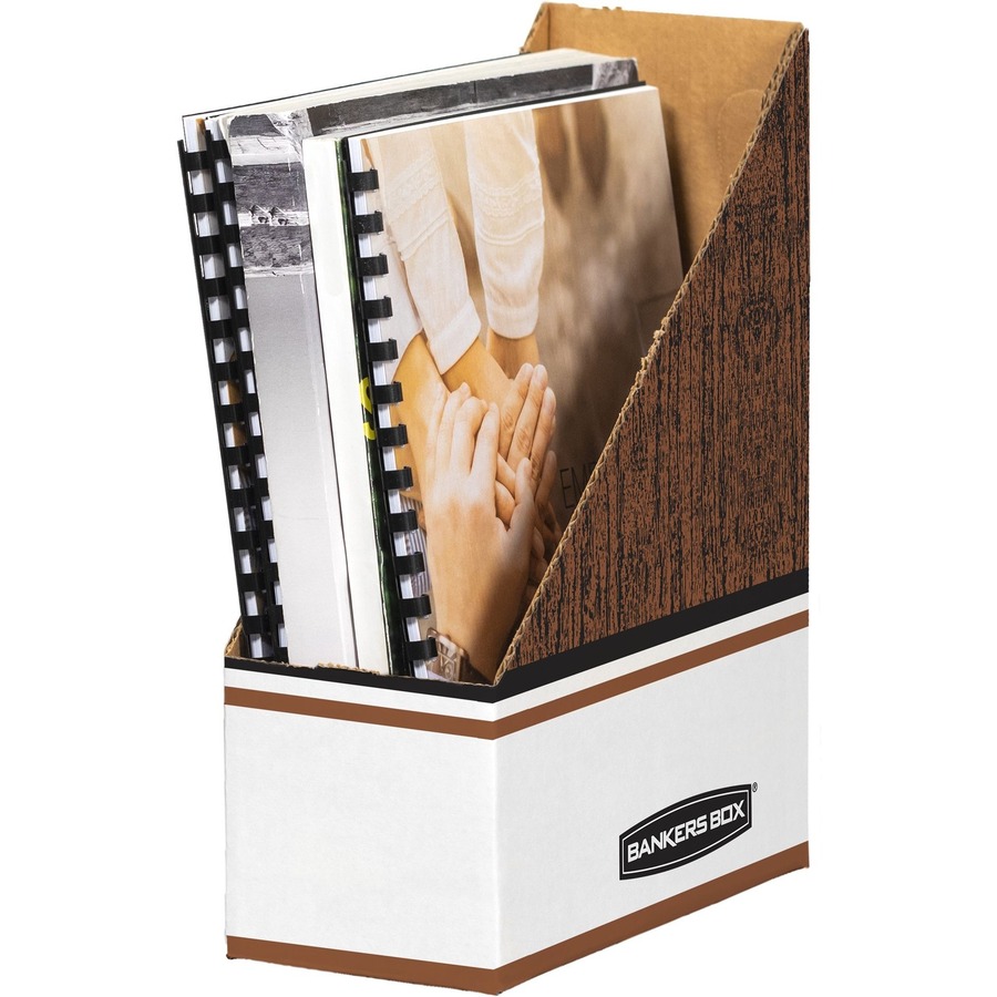 Bankers Box Oversized Magazine File Storage Box - Wood Grain, White - Cardboard - 1 Each = FEL07224