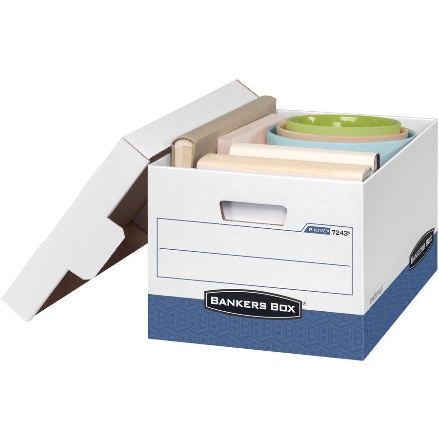 Bankers Box R-Kive File Storage Box - Internal Dimensions: 12" (304.80 mm) Width x 15" (381 mm) Depth x 10" (254 mm) Height - 16.5" Depth - Media Size Supported: Letter, Legal - Lift-off Closure - Heavy Duty - Stackable - White, Blue - For File - Recycled = FEL07243