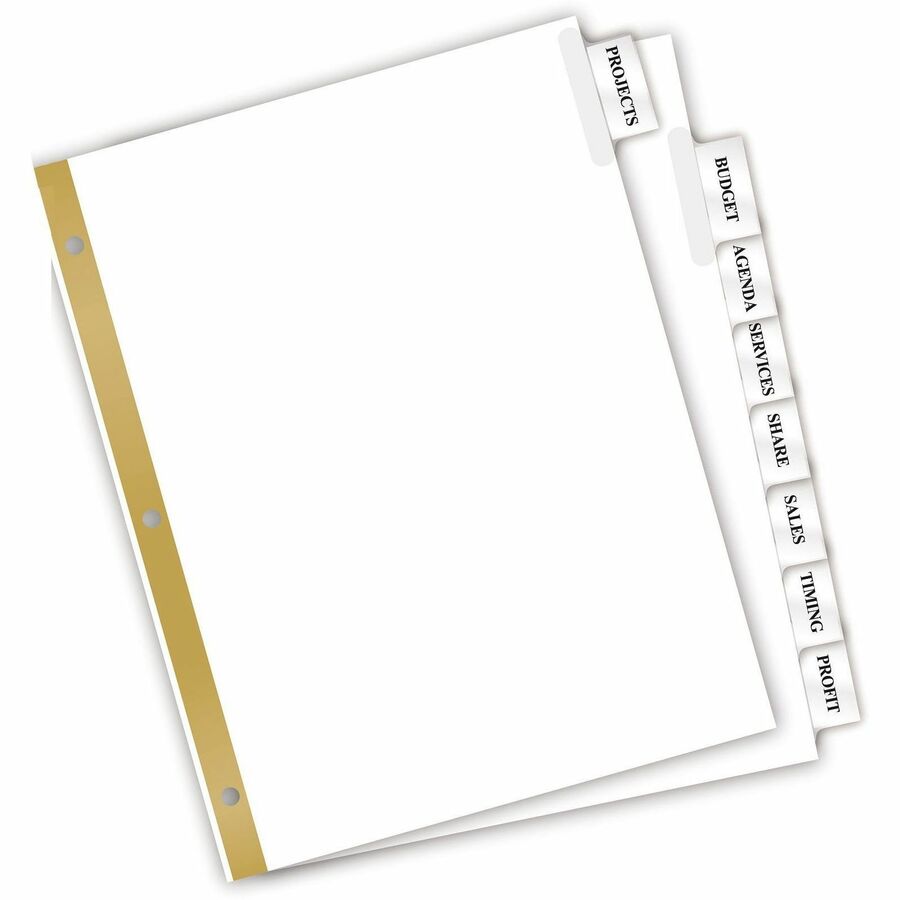 Avery® Worksaver Big Tab Insertable Indexes - 8 x Divider(s) - 8 - 8 Tab(s)/Set - 8.50" Divider Width x 11" Divider Length - 3 Hole Punched - White Paper Divider - Clear Paper, Plastic Tab(s) - Index Dividers - AVE11124