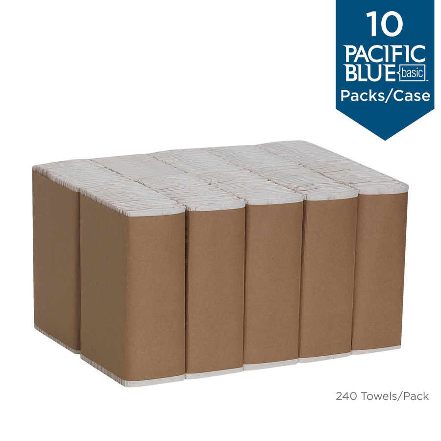 Pacific Blue Basic C-Fold Recycled Paper Towel - 1 Ply - 10.10" x 12.70" - White - Fiber - 240 Per Pack - 10 / Carton