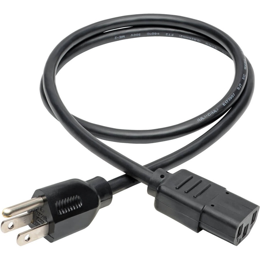 Tripp Lite by Eaton Desktop Computer AC Power Cable NEMA 5-15P to C13 - 10A 125V 18 AWG 3 ft. (0.91 m) Black