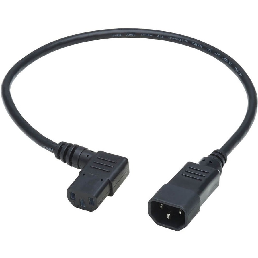 Tripp Lite by Eaton Power Extension Cord Left-Angle C13 to C14 PDU Style - 10A 250V 18 AWG 2 ft. (0.61 m) Black