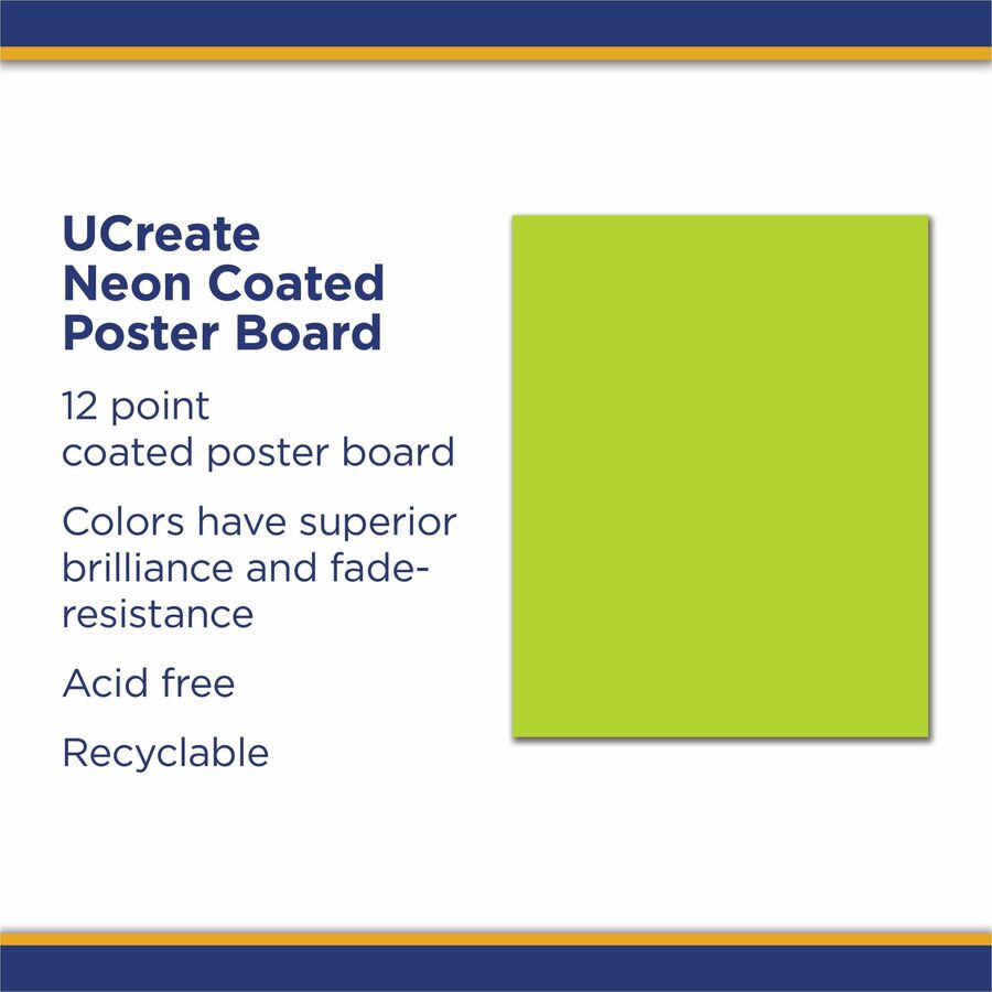 UCreate Neon Poster Board, Hot Lime, 22" x 28", 25 / Carton - Poster Boards - HLRA20372