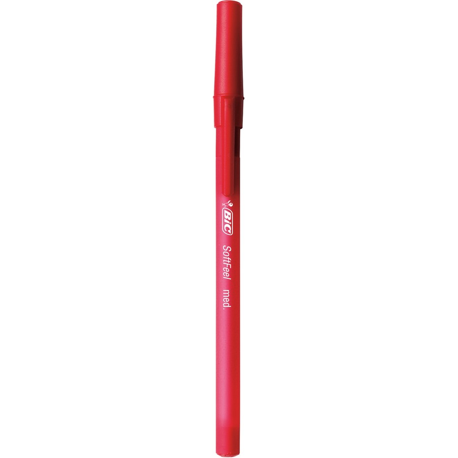 BIC Soft Feel Ballpoint Pen - Medium Pen Point - 1 mm Pen Point Size -  Conical Pen Point Style - Retractable - Red - Red Rubber Barrel - 12 / Box  - Mills