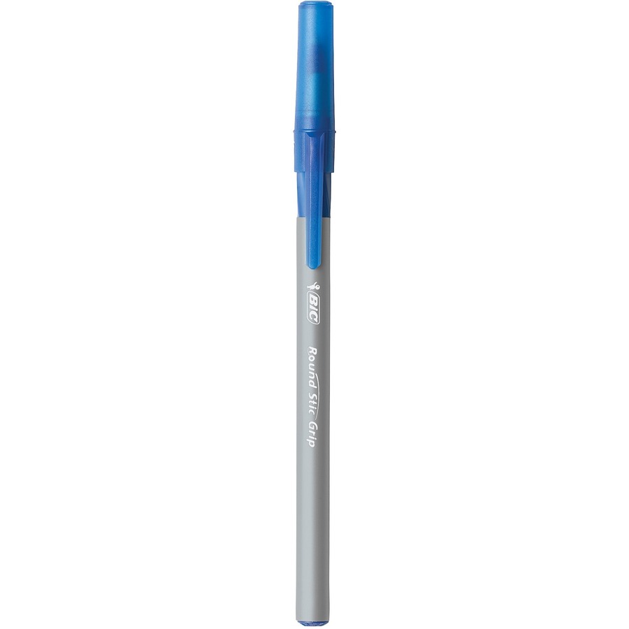 BIC Round Stic Grip - Medium Pen Point - 1.2 mm Pen Point Size - Blue - Translucent, Tinted Clear Barrel - 8 / Card - Ballpoint Stick Pens - BICGSMGP81BL