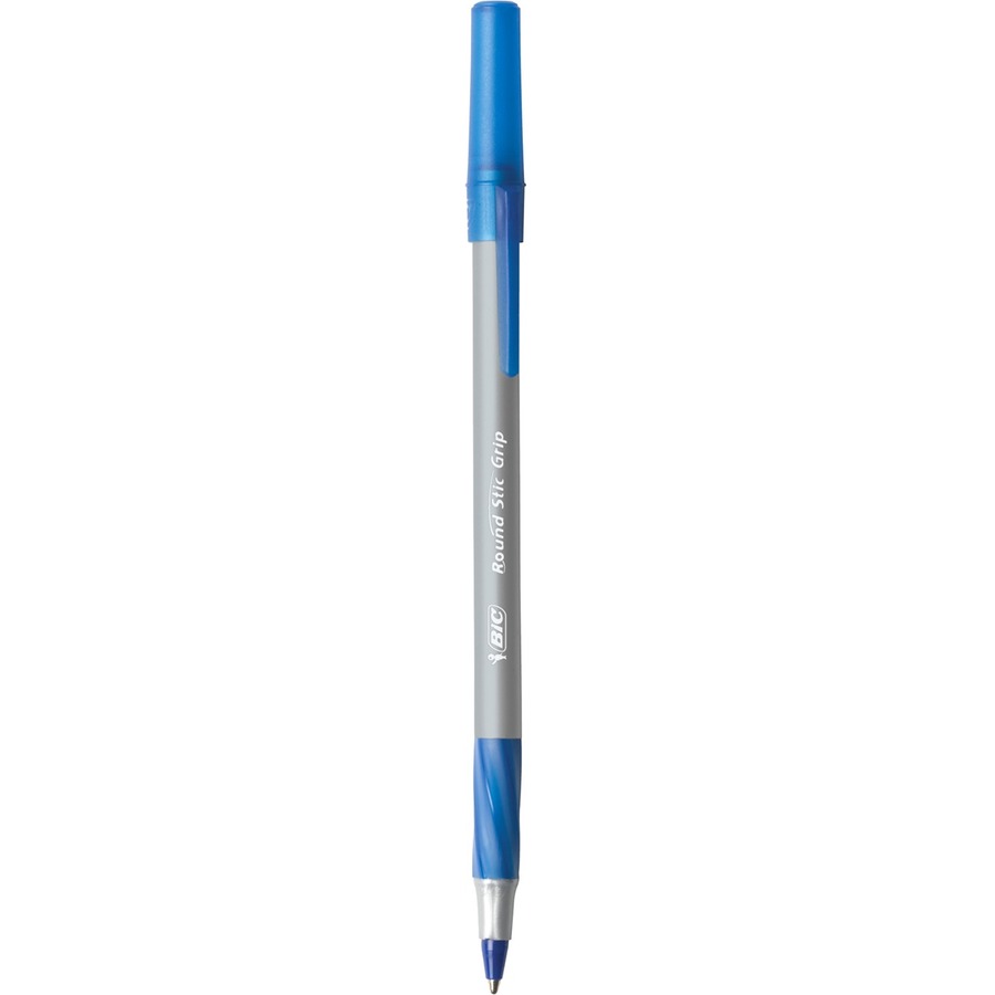 BIC Round Stic Comfort Grip Ballpoint Pen - Fine Pen Point - Blue - Translucent Barrel - 12 / Box - Ballpoint Stick Pens - BICGSFG11BLU