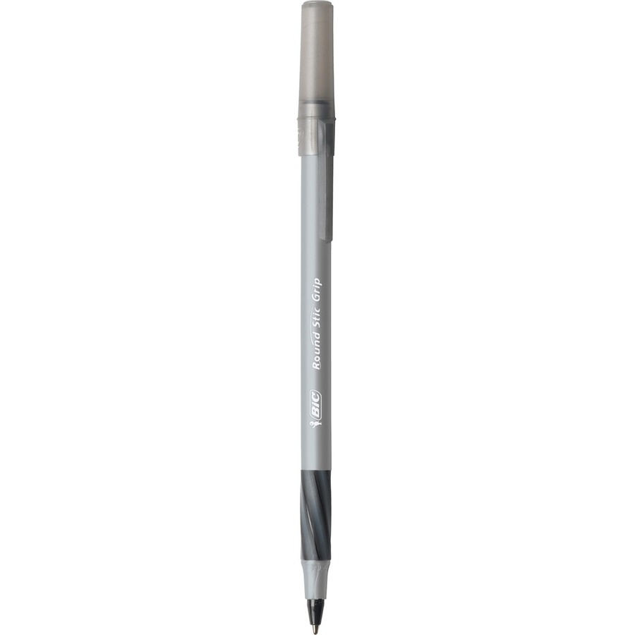 BIC Fine Point Round Stic Pens - Fine Pen Point - Black - Gray Barrel - Ballpoint Stick Pens - BICGSFG11BLK