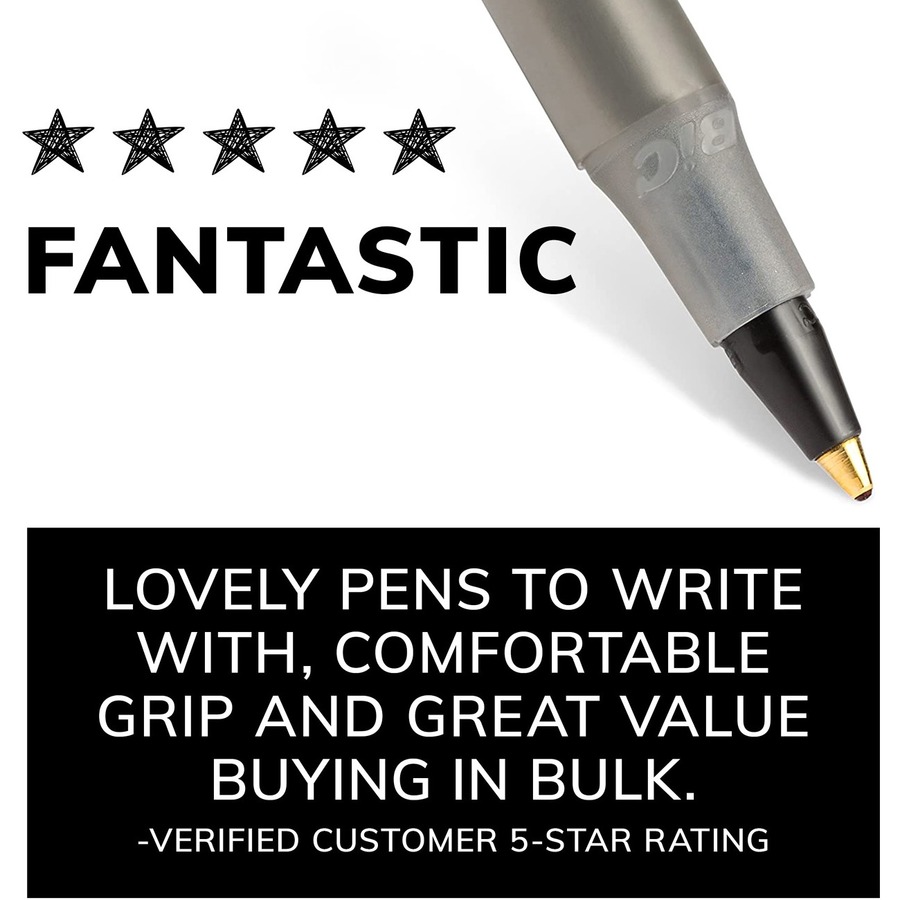 BIC Round Stic Ballpoint Pens - Medium Pen Point - Black - Black Barrel - Ballpoint Stick Pens - BICGSM11BLK