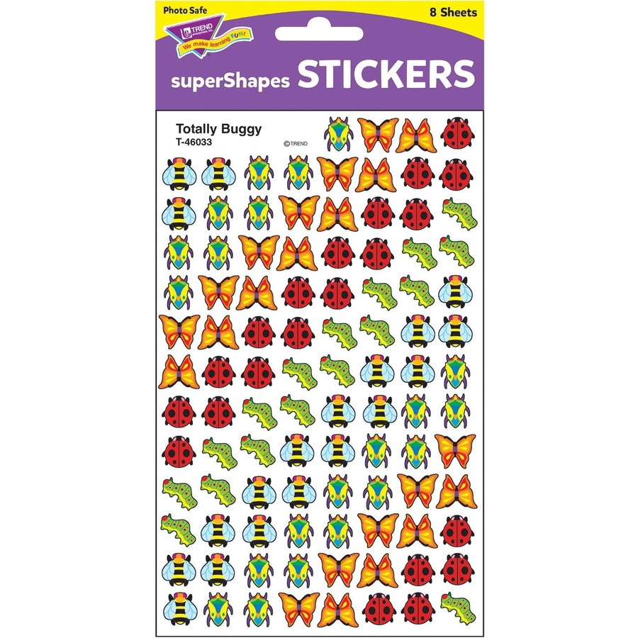 Trend Totally Buggy superShapes Stickers - Fun Theme/Subject - Acid-free, Non-toxic, Photo-safe - 0.50" (12.7 mm) Length - 800 / Pack - Stickers - TEPT46033