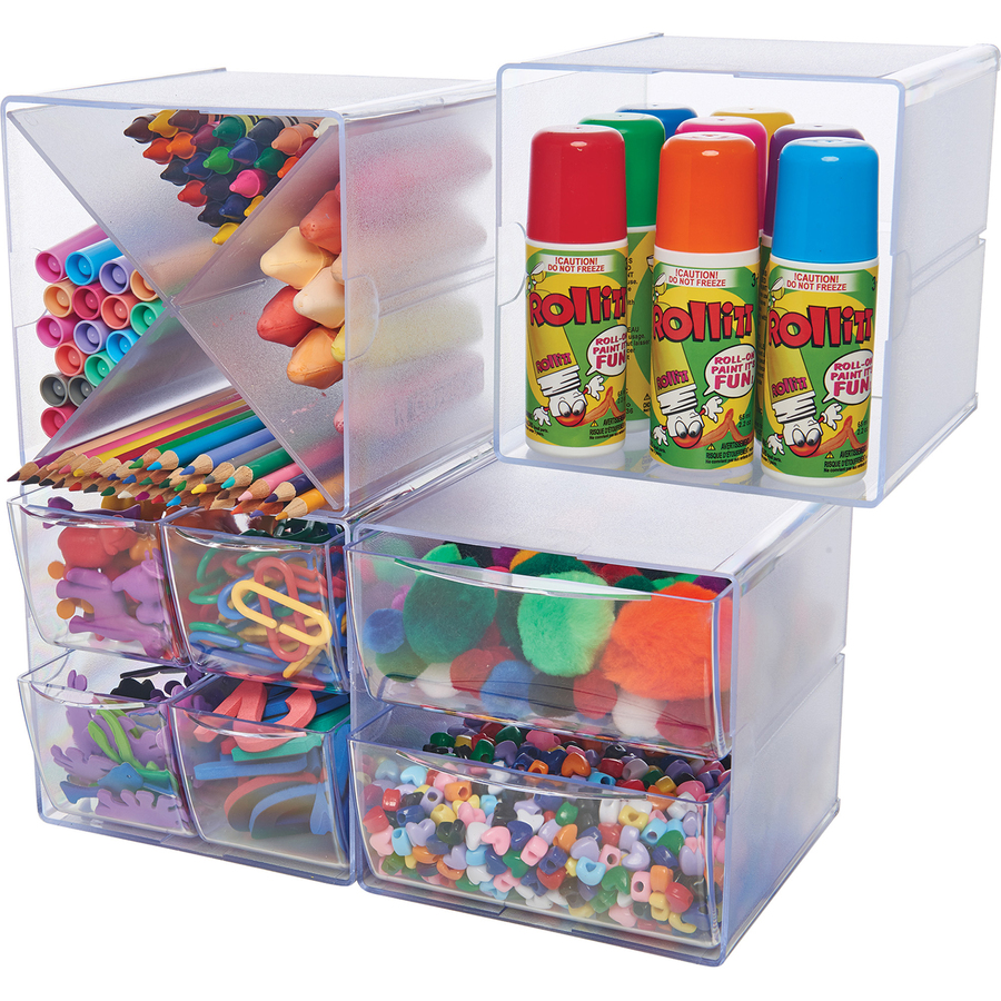 Deflecto Stackable Cube Organizer - 2 Drawer(s) - 6" Height x 6" Width x 7.5" DepthDesktop - Stackable - Clear - Plastic - 1 Each