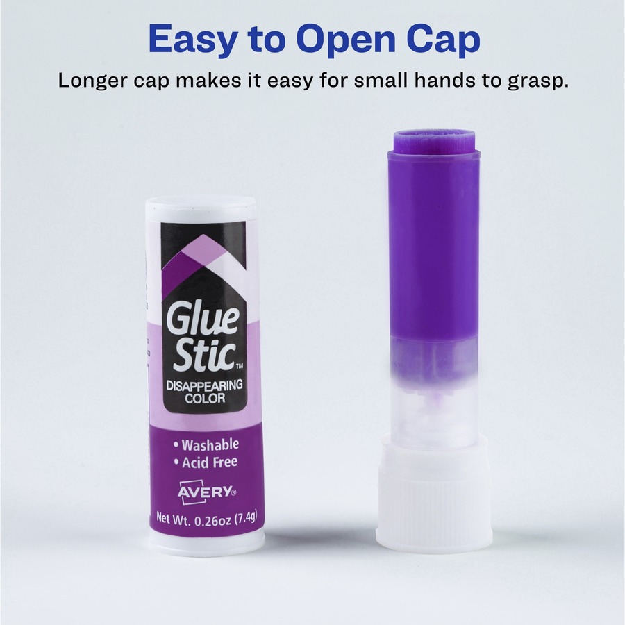 Avery® Glue Stic Disappearing Purple Color - 0.26 oz - 6 / Pack - Purple