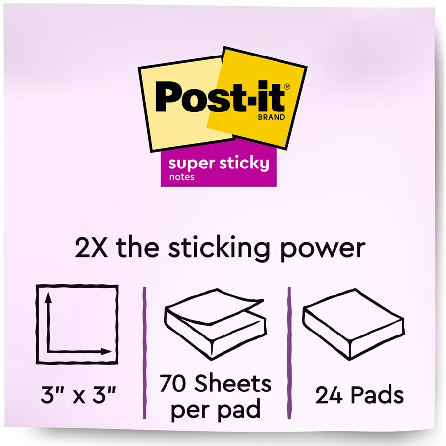 Post-it® Super Sticky Notes Cabinet Pack - Wanderlust Pastels Color Collection - 1680 - 3" x 3" - Square - 70 Sheets per Pad - Unruled - Pink Salt, Positively Pink, Orchid Frost, Fresh Mint - Paper - Repositionable - 24 / Pack - Recycled