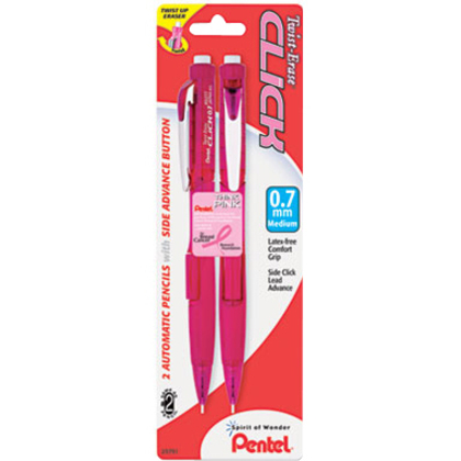 Pentel Twist Erase Pink Click Mechanical Pencils - #2 Lead - 0.7 mm Lead Diameter - Refillable - Pink Barrel - 2 / Pack