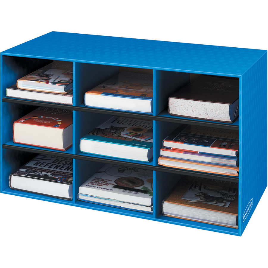 Fellowes 9 Compartment Cubby - 9 Compartment(s) - Compartment Size 4.75" (120.65 mm) x 9" (228.60 mm) x 12.75" (323.85 mm) - 16" Height x 28.3" Width x 13" Depth - Desktop - Sturdy - 60% - Blue - Corrugated Paper - 4 / Carton - Portable Storage Files & Bins - FEL3380701