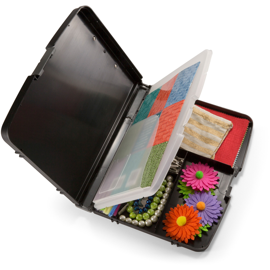 Officemate Triple File Clipboard Storage Box, Recycled - 8 1/2" x 11" - Spring Clip - Black - 1 Each