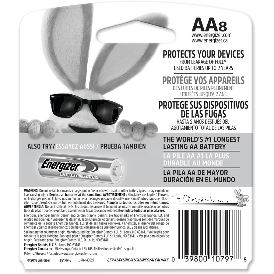 Energizer MAX Alkaline AA Batteries - For Multipurpose - AA - 1.5 V DC - 8 / Pack = EVEE91MP8