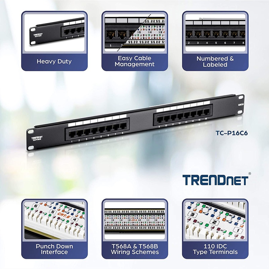 TRENDnet TC-P16C6 16 Ports Network Patch Panel - 16 x RJ-45 - 16 x RJ ...