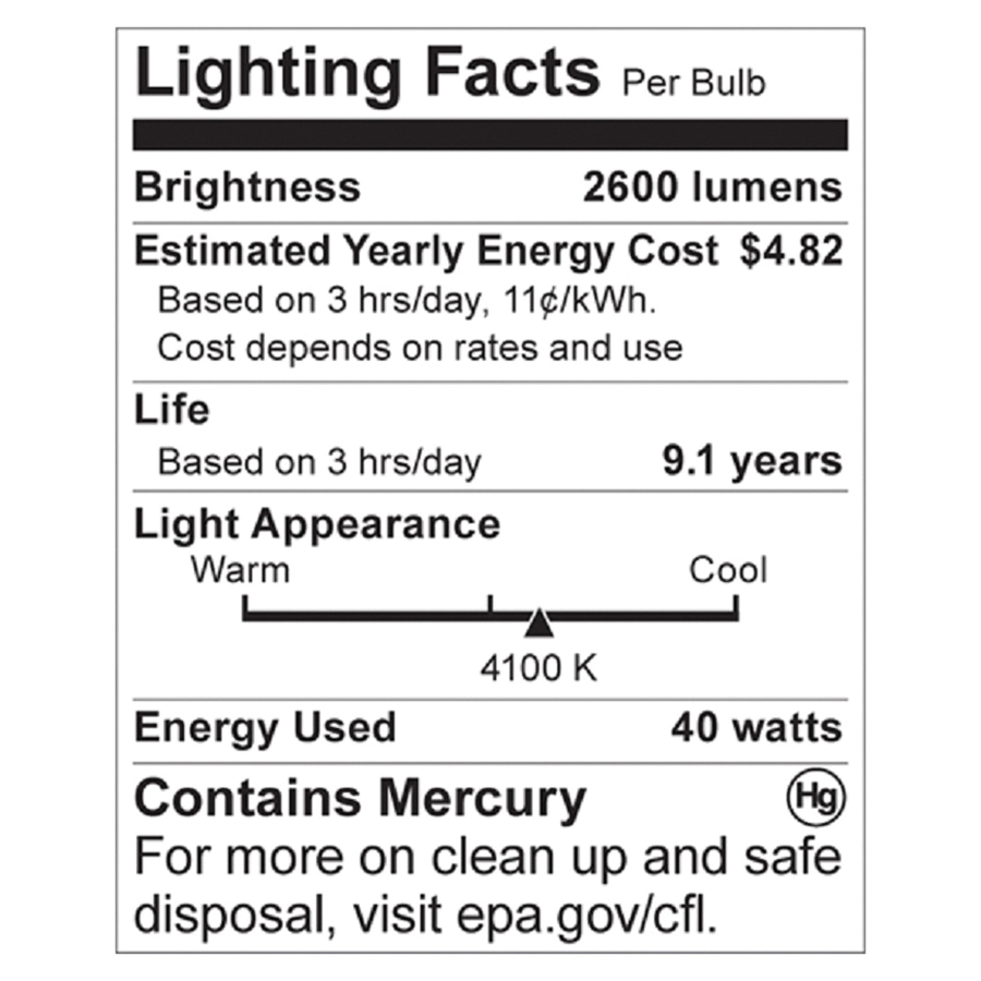 Satco 40-watt T4 Spiral CFL Bulb - 40 W - 120 V AC - Spiral - T4 Size - White Light Color - E26 Base - 10000 Hour - 6920.3°F (3826.8°C) Color Temperature - 82 CRI - Energy Saver - 1 Each - Light Bulbs & Tubes - SDNS7335