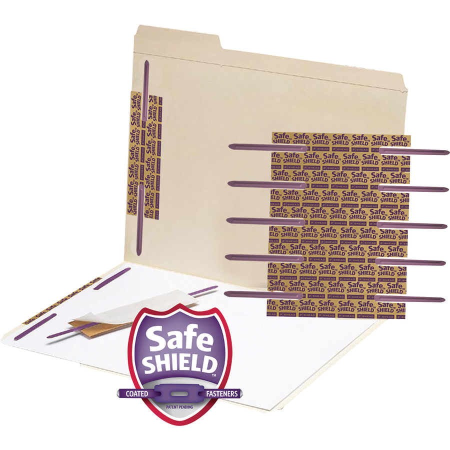 Smead Self-Adhesive Fastener with SafeSHIELD Technology - 5" Length - 2" Size Capacity - 480 Sheet Capacity - for Paper, Document - Self-adhesive, Reinforced, Durable - 50 / Box - Purple - Steel
