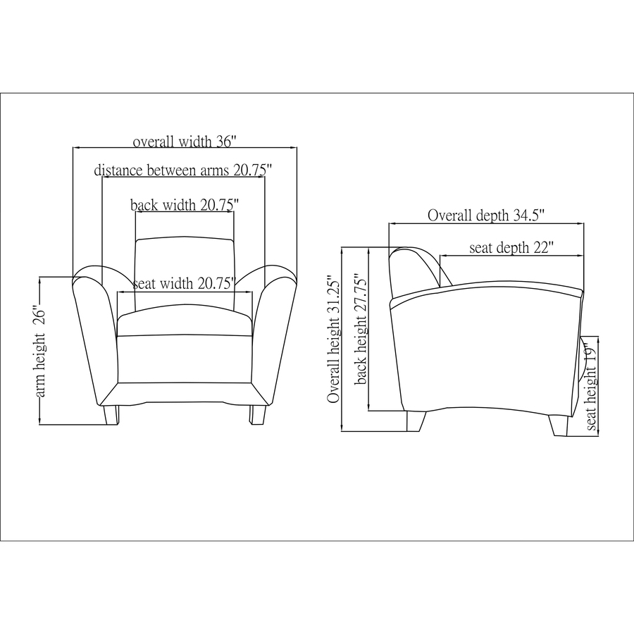 Lorell Reception Seating Club Chair - Black Leather Seat - Four-legged Base - Black - 1 Each = LLR68952