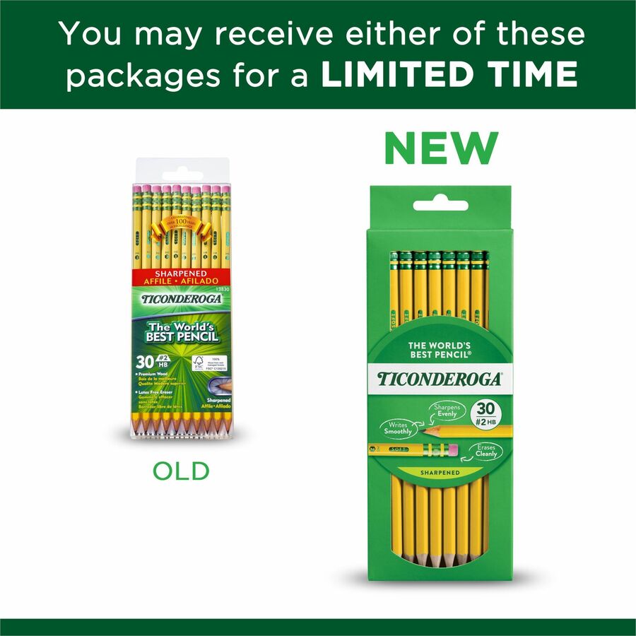 Ticonderoga Presharpened No. 2 Pencils - #2 Lead - Yellow Cedar Barrel - 30 / Box - Wood Pencils - DIX13830