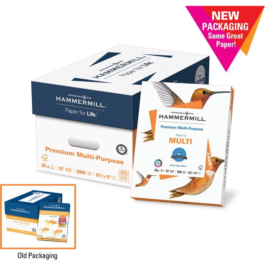 Hammermill Premium Multipurpose Print Paper, 97 Bright, 24lb, 8.5 x 11,  White, 500 Sheets/Ream, 5 Reams/Carton (105810)