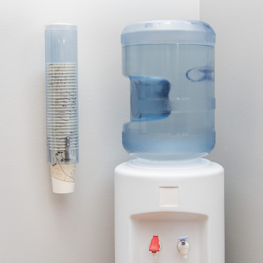 San Jamar Pull-type Water Cup Dispenser - 16" Tube - 3.39" Cup Rim Diameter - Pull Dispensing - Paper Cups Supported - Surface Mount - Arctic Blue - Plastic - 1 Each - Durable, Flip Cap, Impact Resistant, Transparent
