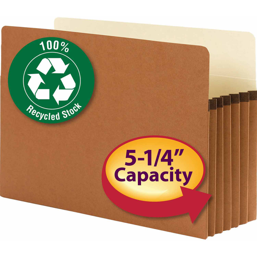 Smead Straight Tab Cut Legal Recycled File Pocket - 9 1/2" x 14 5/8" - 5 1/4" Expansion - Redrope, Paper - 100% Recycled - Expanding Pockets - SMD74206