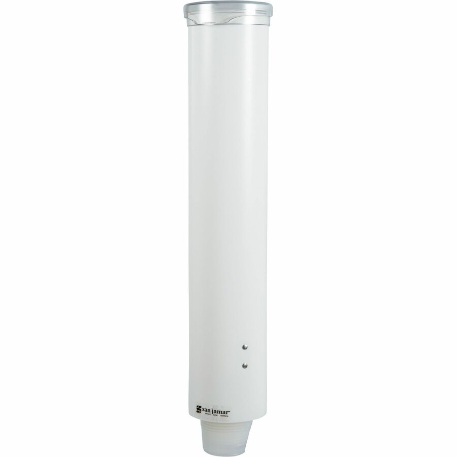 San Jamar Small Pull-type Water Cup Dispenser - 16" Tube - Pull Dispensing - Wall Mountable - Transparent White - Plastic - 1 Each