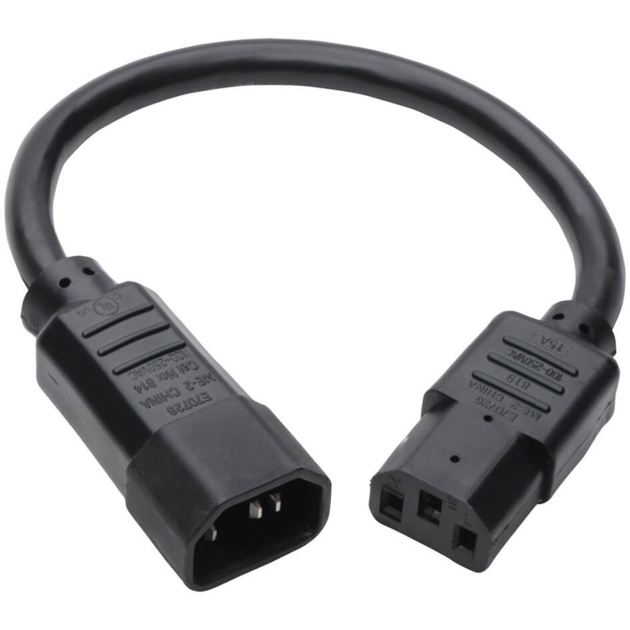 Eaton Tripp Lite Series Heavy-Duty PDU Power Cord, C13 to C14 - 15A, 250V, 14 AWG, 1 ft. (0.31 m), Black