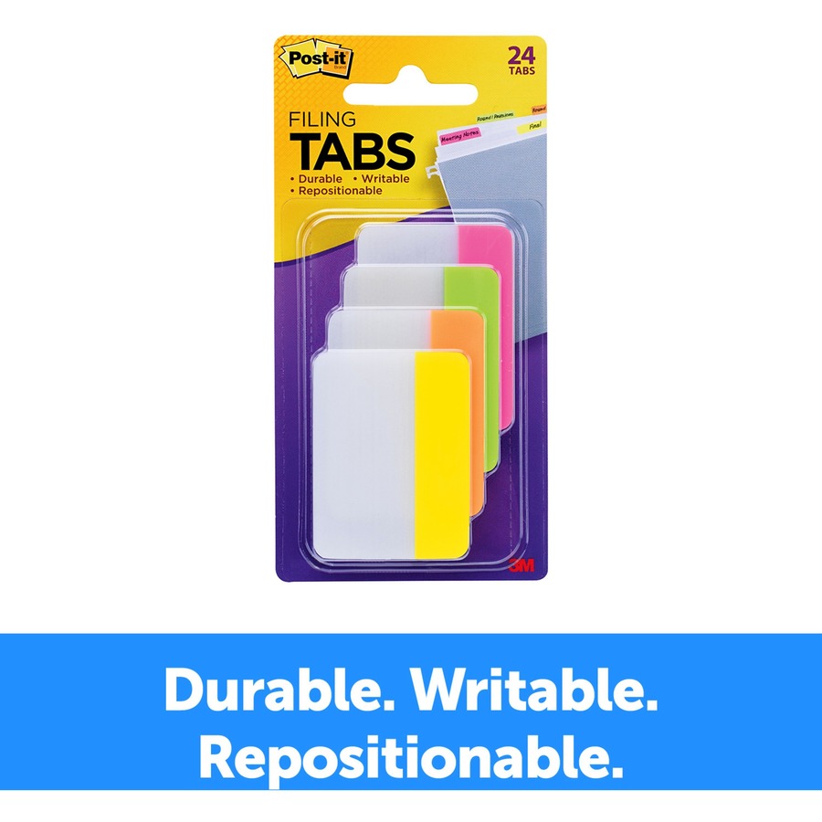 Post-it® Dividing Tabs - Write-on Tab(s) - 1.50" Tab Height x 2" Tab Width - Yellow, Orange, Green, Pink Tab(s) - Durable, Repositionable, Wear Resistant - 24 / Pack