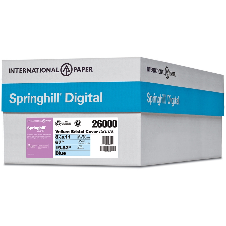 Springhill Digital Vellum Bristol Cover Paper - 8.5" x 11" - Blue - 250 Sheets - Cover Stock - SGH26000