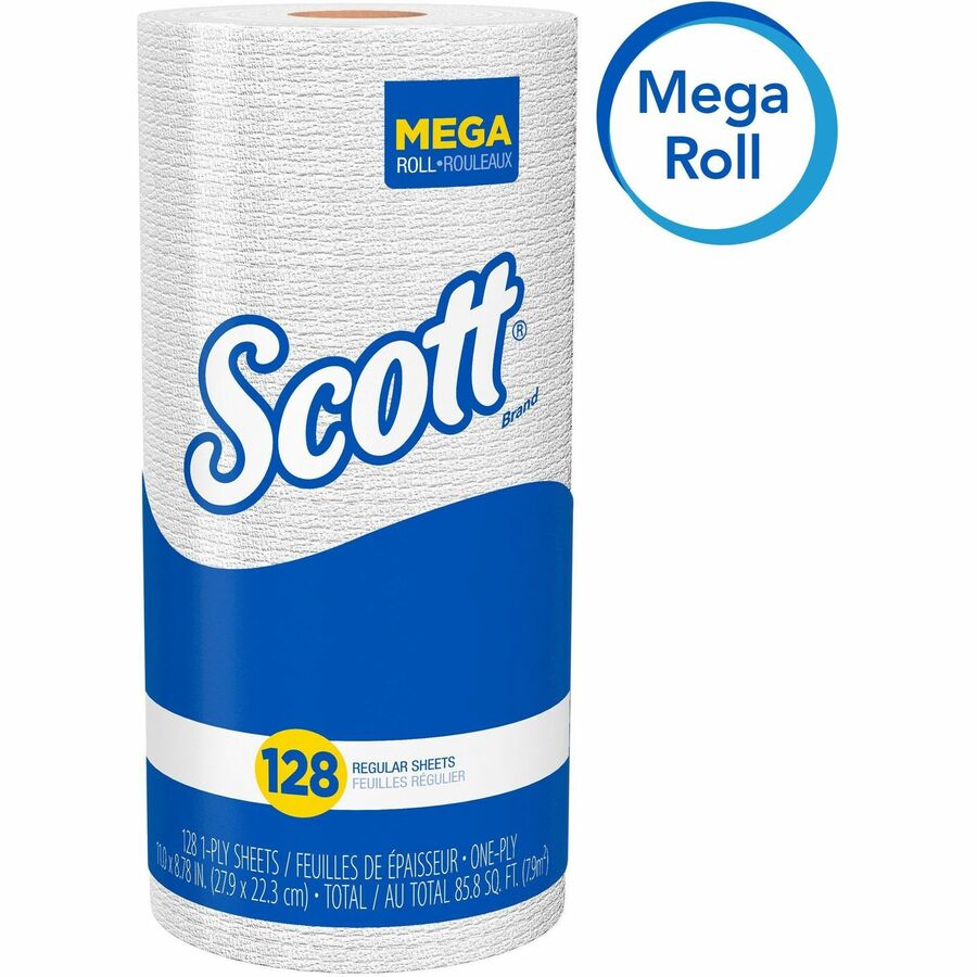 Scott Kitchen Paper Towels with Fast-Drying Absorbency Pockets - 1 Ply - 11" x 8.78" - 128 Sheets/Roll - 4.90" Roll Diameter - White - 1 / Roll