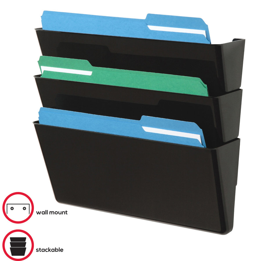 Deflecto Stackable DocuPocket Set - 3 Pocket(s) - 7" Height x 13" Width x 4" Depth - Durable - Black - Wall Files, Pockets & Accessories - DEF73604