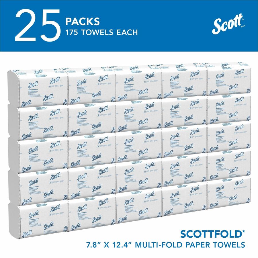 Scott Pro Scottfold Multifold Paper Towels with Absorbency Pockets - 1 Ply - 7.80" x 12.40" - White - 175 Per Pack - 25 / Carton