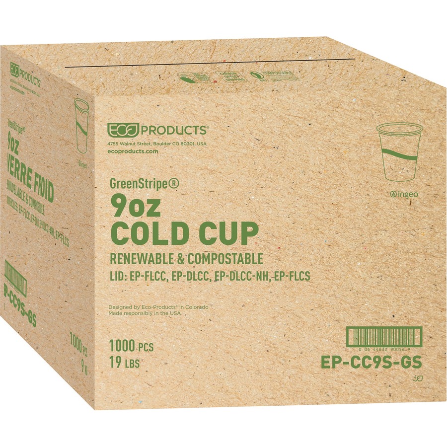 12 oz. Compostable PLA Cold Beverage Cup - Green Stripe (Clear