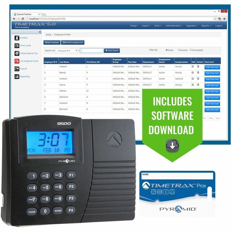 Pyramid Time Systems Proximity Time/Attendance System - ProximityUnlimited Employees - Digital - Time Clocks & Recorders - PTITTPROXEK