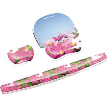 Fellowes Photo Gel Keyboard Wrist Rest with Microban® - Pink Flowers - 0.75" x 18.56" x 2.31" Dimension - Multicolor - Rubber, Gel - Stain Resistant, Skid Proof - 1 Pack