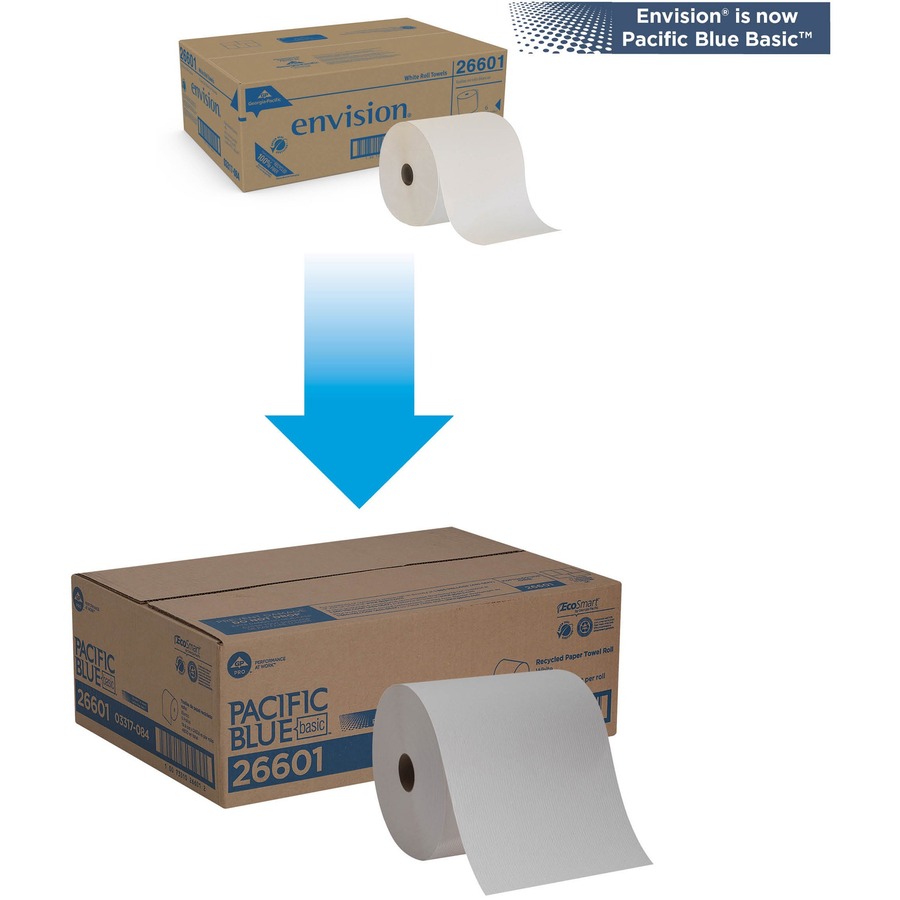 Pacific Blue Basic Recycled Paper Towel Roll - 1 Ply - 7.88" x 800 ft - White - 6 / Carton